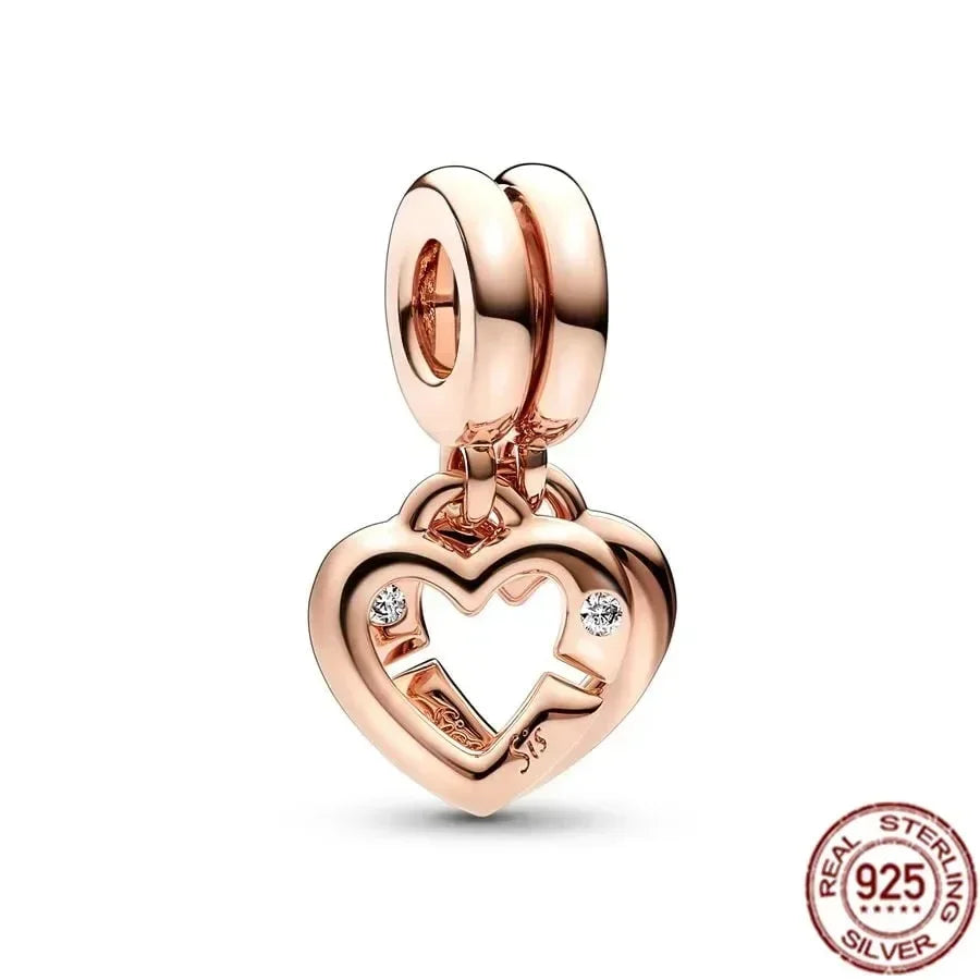925 Silver Rose Gold Family Tree Heart Beads Charm for Women DIY Necklace Bracelet Jewelry Gift