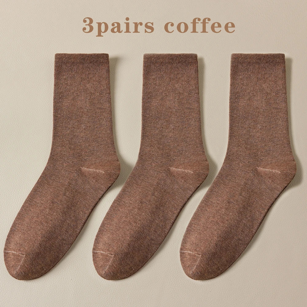 Seamless Cotton Mid Crew Socks Women Breathable Retro