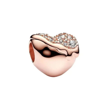 Rose Gold Padlock Heart Key Pendant Necklace for Women 925 Silver with Zircon Beads P2125