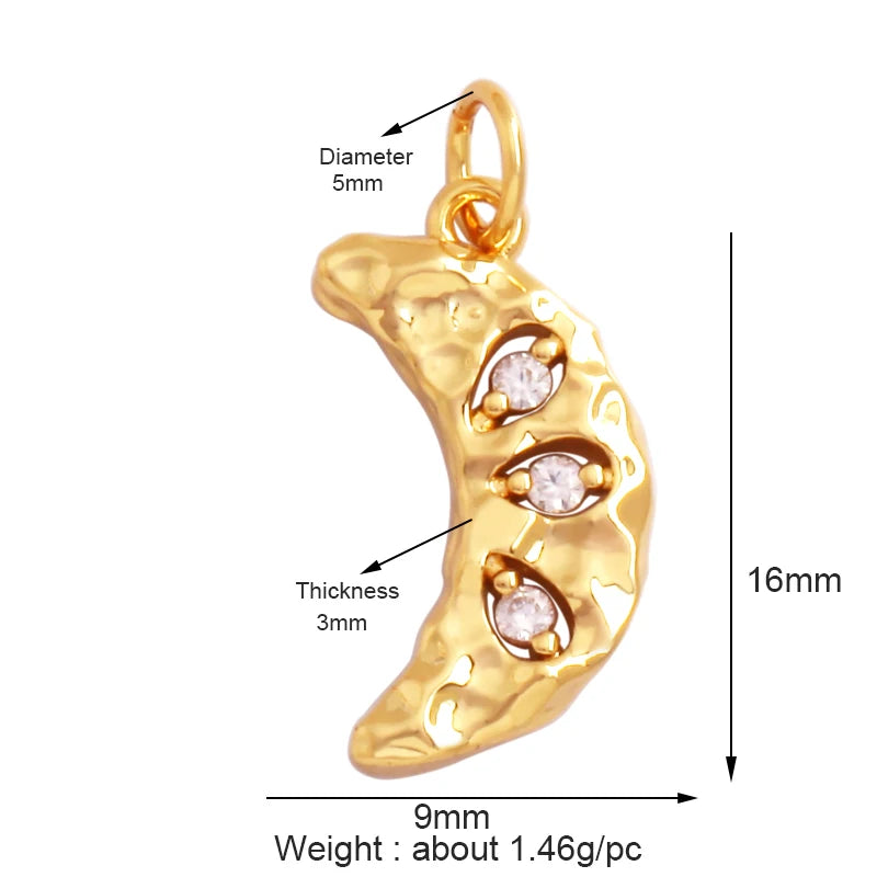 Gold-Plated Celestial Moon Star Charm Pendant with Cubic Zirconia for Jewelry Making