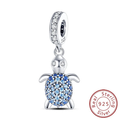 925 Sterling Silver Ocean Turtle Beach Charms Blue Shell