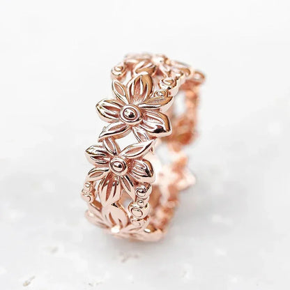 Rose Gold Flower Finger Rings for Women Elegant Wedding Party Accessories Romantic Birthday Gift Statement Jewelry