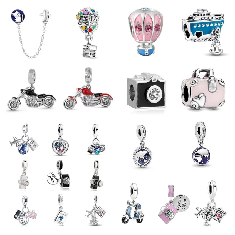925 Silver Travel Globe Airplane Charm For Bracelet