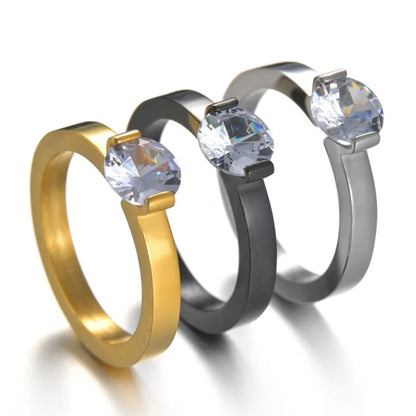 Elegant Zircon Crystal Stainless Steel Ring for Weddings and Engagements