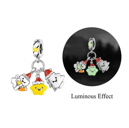Original 925 Sterling Silver Christmas Charms Santa Claus Reindeer Earrings Beads for Necklace and Bracelet DIY Fine Jewelry Gifts
