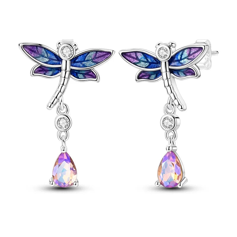 Sparkling 925 Sterling Silver Colorful Heart Zircon Round Huggie Bow Stud Earrings for Women Elegant Sweet Jewelry Gifts