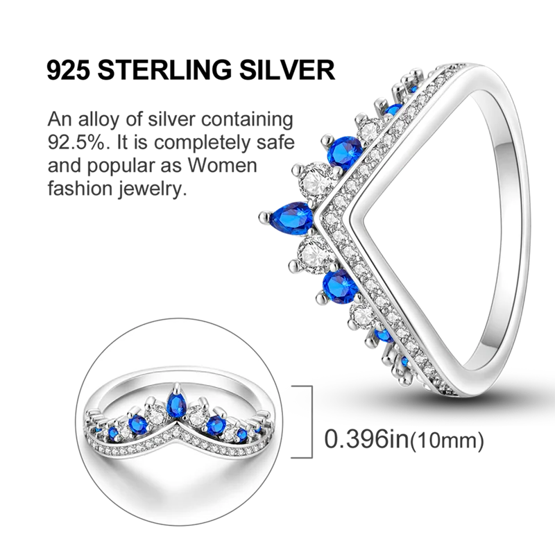 Blue Zircon Evil Eye Ring for Women in 925 Sterling Silver Sparkling Moon and Star Design Wedding Jewelry Gift LKTR075