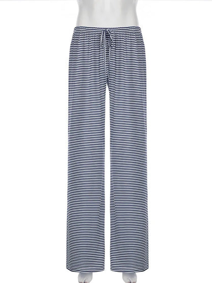 Womens Stripe Drawstring Low Waist Sweatpants Baggy Summer
