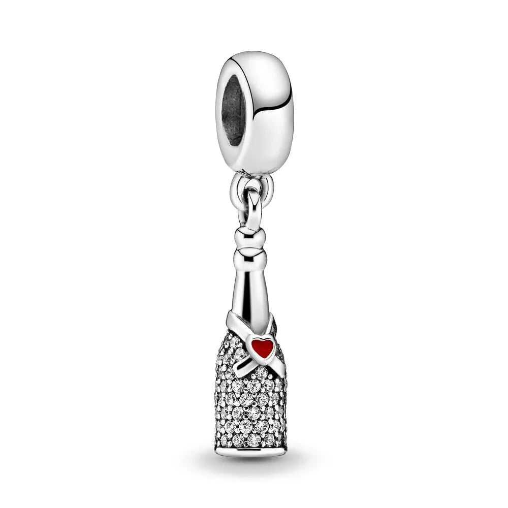 925 Sterling Silver Beer Bottle Popcorn Charm Bead Pendant