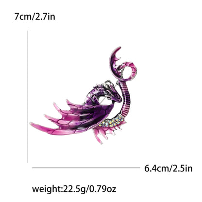 Enamel Dragon Pins for Women Rhinestone Brooch Jewelry Purple4028