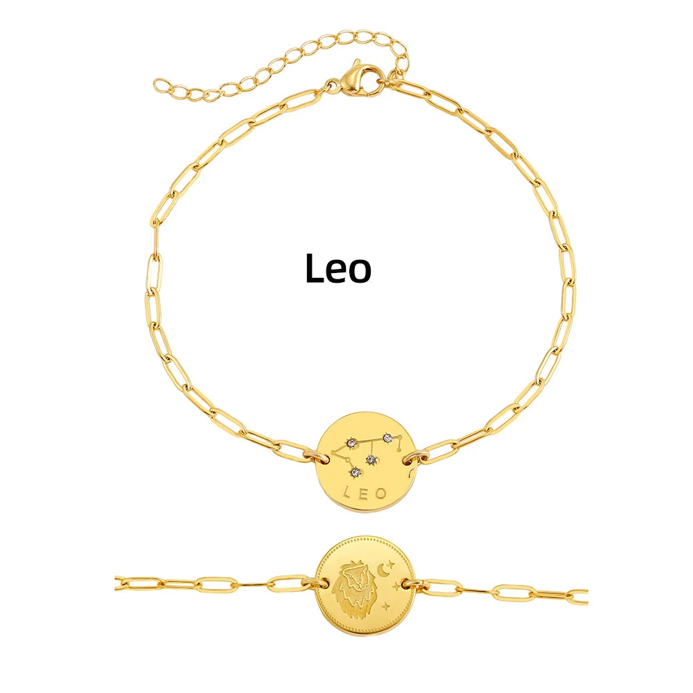 Vintage Zodiac Sign Charm Bracelet for Women - Stainless Steel Horoscope Jewelry 2023