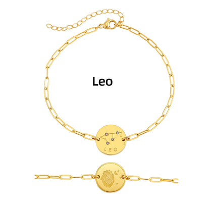 Vintage Zodiac Sign Charm Bracelet for Women - Stainless Steel Horoscope Jewelry 2023