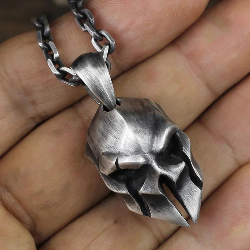 Handcrafted Skull Roman Helmet Pendant Necklace for Men