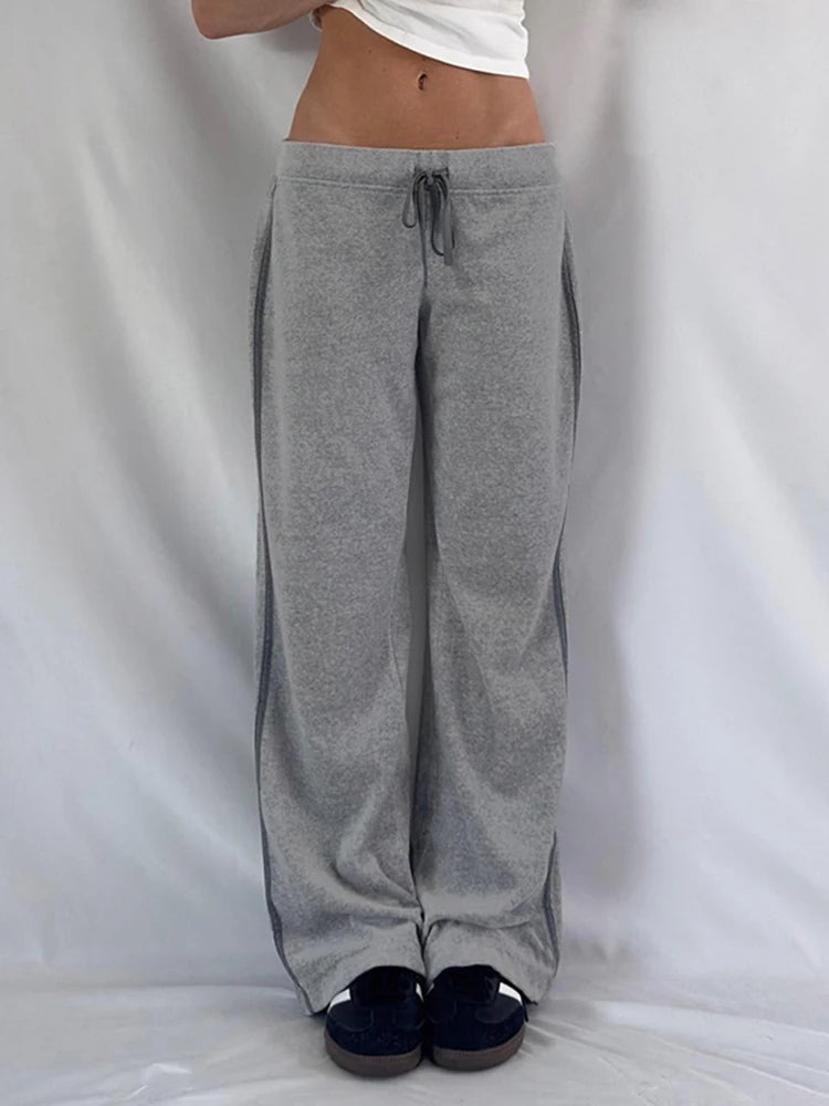 Striped Contrast Drawstring Pants Women Casual Street Style
