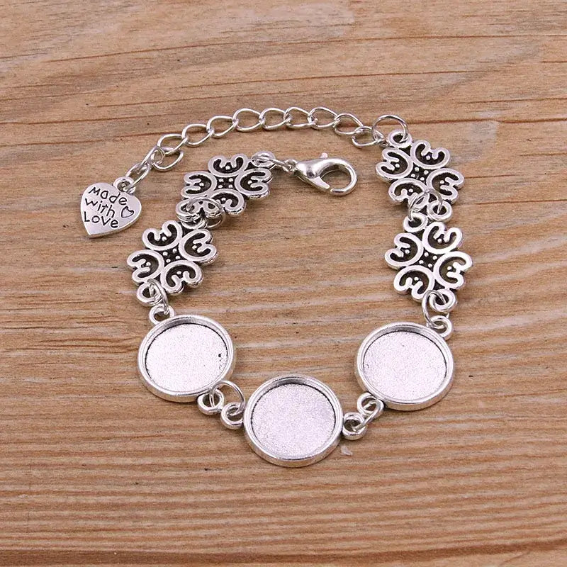 1Pc Metal Zinc Alloy Round Bracelet Findings in 2 Colors and 15 Styles 9-Antique silver 12mm