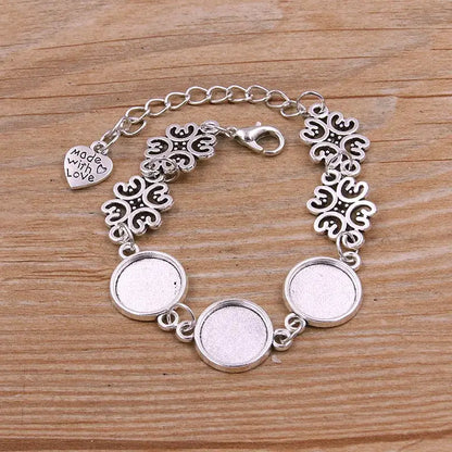 1Pc Metal Zinc Alloy Round Bracelet Findings in 2 Colors and 15 Styles 9-Antique silver 12mm