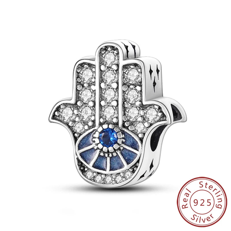 925 Sterling Silver Charms Pendant Set for Bracelets Angel Devil's Eye Fatima's Hand Cross Women's Jewelry Gift KTC205