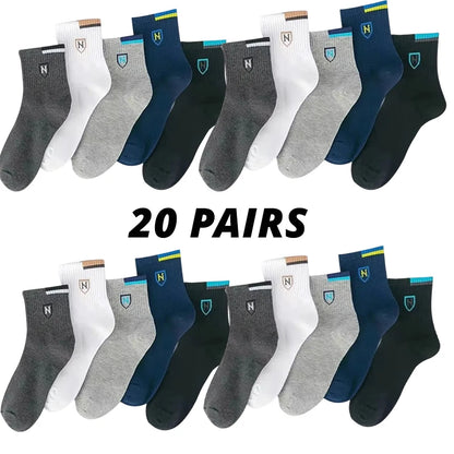 5/10/20 Pairs Men's Medium Length Socks With Letter Pattern Single code 20 Pairs Mixed