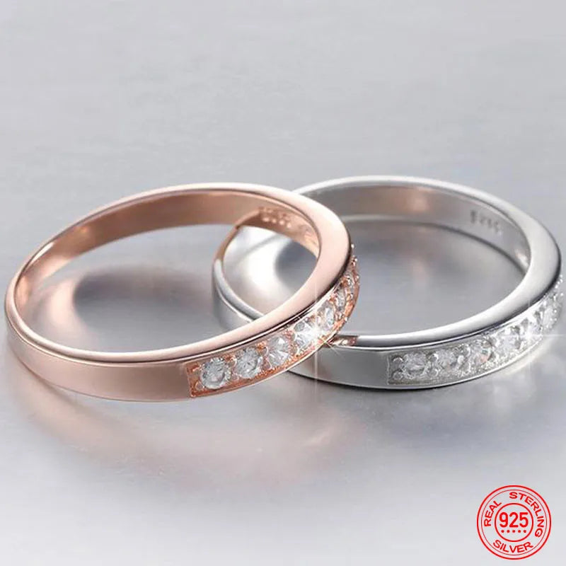 925 Sterling Silver Diamond Strip Ring for Women Elegant Fashion Party Jewelry Gift Silver
