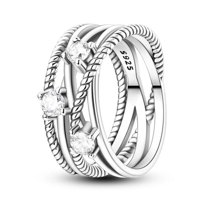 Women's Classic Geometric 925 Sterling Silver Ring with Overlapping Zircon KJR112 1 7