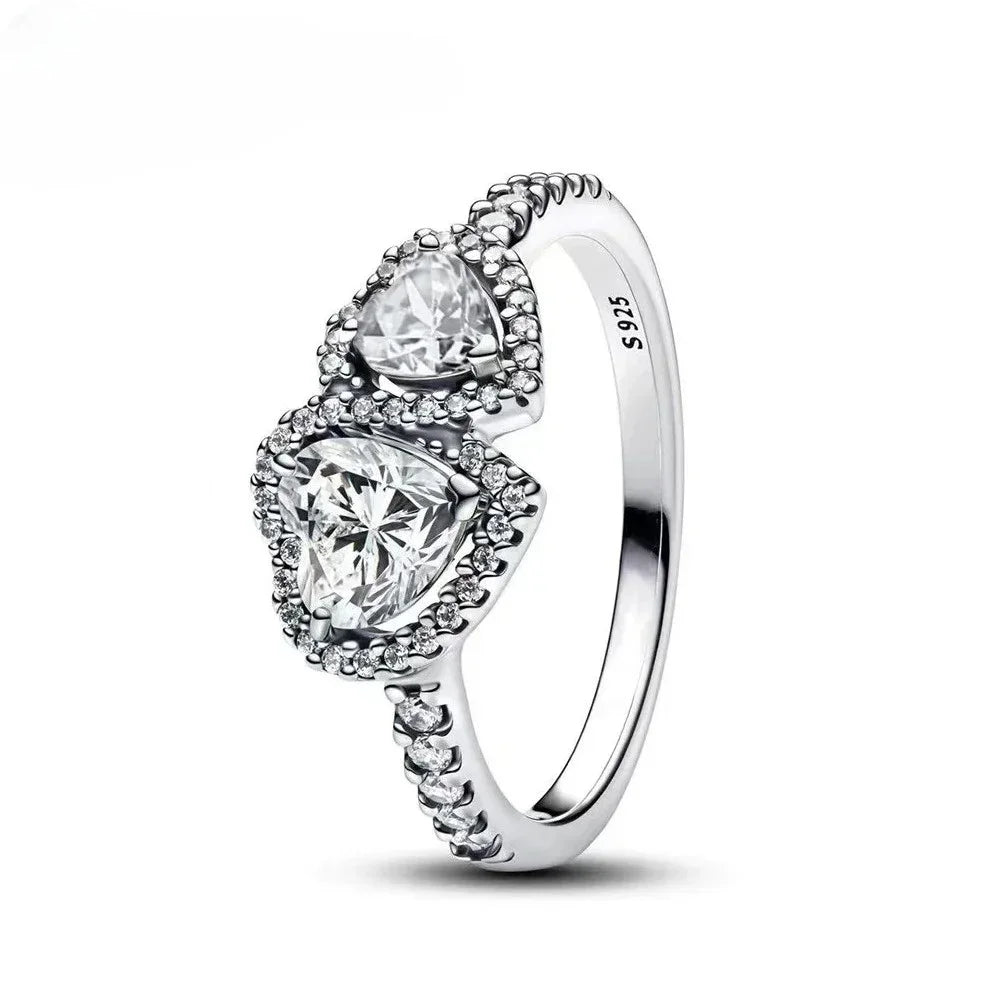 Original 925 Sterling Silver Heart Crown Bow Moon Ring with Colorful Crystal for Women Elegant Fine Jewelry Gift AMR057