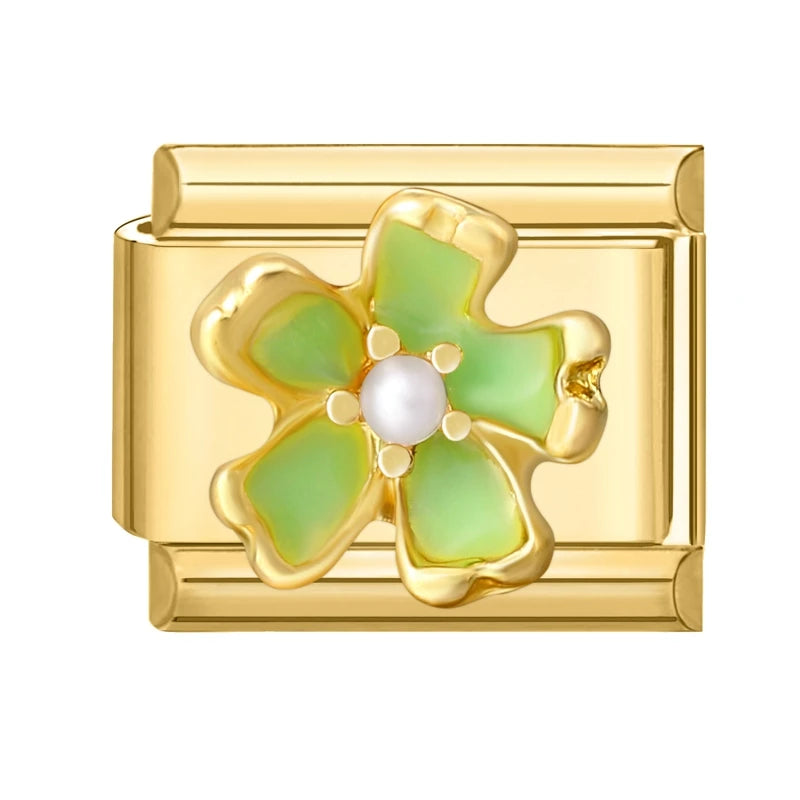 Golden 3D Bow Crown Flowers Pearl Charms for 9mm Italian Bracelet Stainless Steel DIY Jewelry