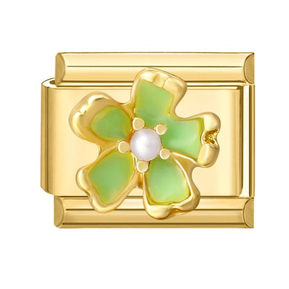 Golden 3D Bow Crown Flowers Pearl Charms for 9mm Italian Bracelet Stainless Steel DIY Jewelry