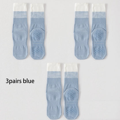 3 Pairs Cotton Anti Slip Mid Calf Yoga Socks For Women