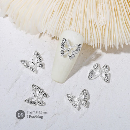 Elegant Gold Silver Metal Bowknot Nail Charm 3D Rhinestone Decor for DIY Manicure Art
