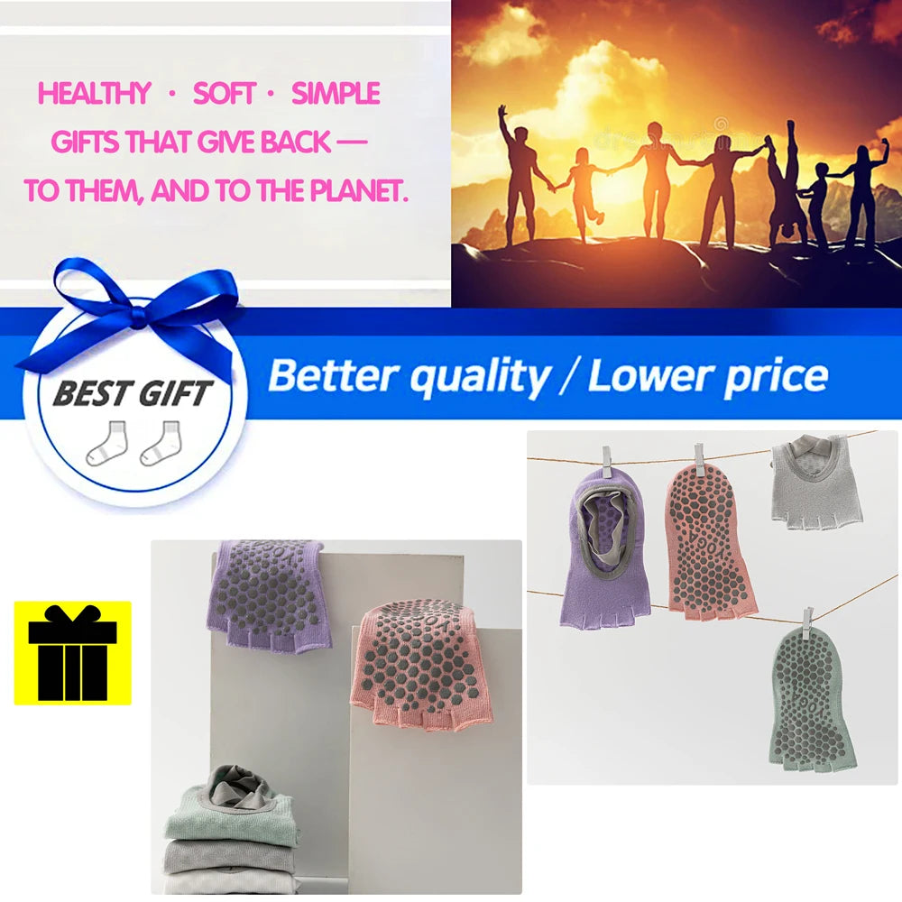 Women Open Toe Anti Slip 5 Toe Yoga Socks With Grips