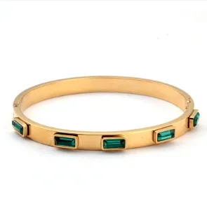 Jovolove Elegant Stainless Steel Waterproof Bangle for Women - Fashionable Gemstone Design