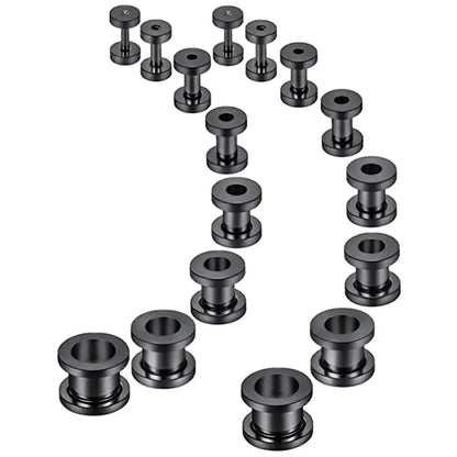 Screw Fit Ear Gauges Surgical Steel Tunnel Expander Earrings Set Black