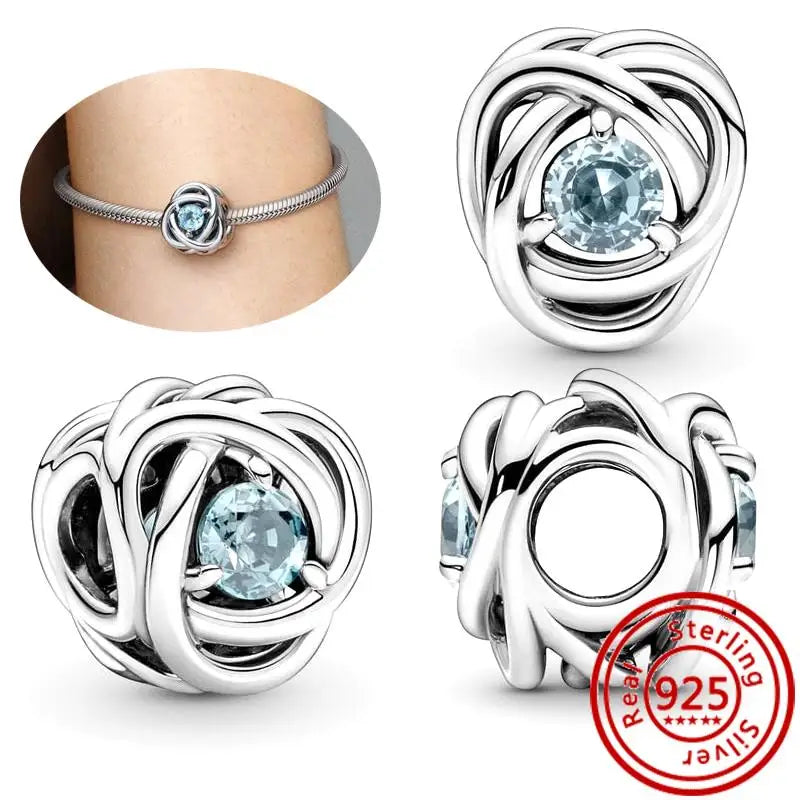 925 Sterling Silver Zodiac Pendant with Colorful Zircon for Charm Bracelets N312 3mm-4mm