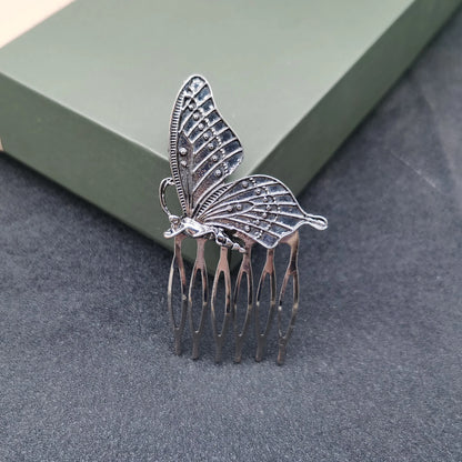 Luxury Bridal Butterfly Headdress - Stunning Silver & Gold Flower Hair Comb for Brides Antique Silver