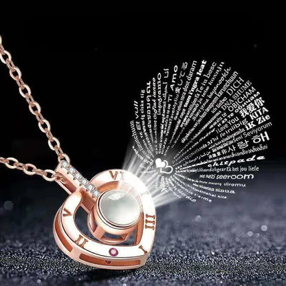Silver Heart Pendant Necklace with 100 Languages I Love You Engraving for Women Anniversary Gift