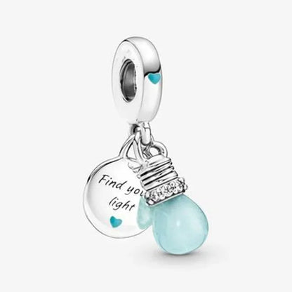 Authentic Luminous Firefly Bee Light Bulb Charm Ring Earrings 925 Sterling Silver DIY Jewelry Gift