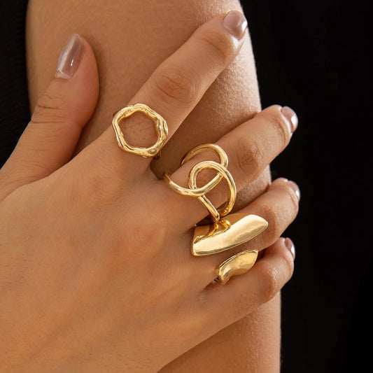 Tocona 2024 Vintage Gold Geometric Adjustable Rings Set for Women Fashion Jewelry Gifts