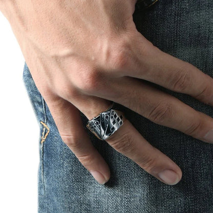 Vintage Punk Poker Card Zircon Ring for Men and Women