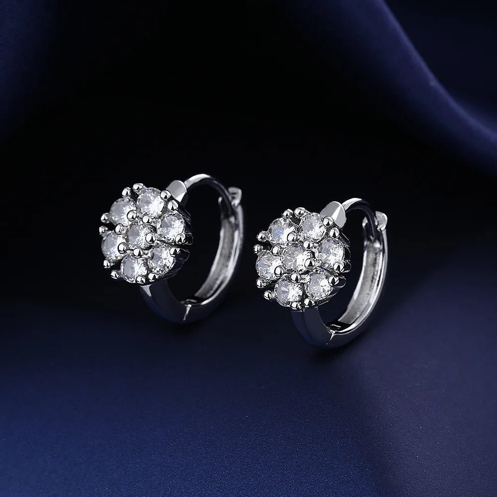 Sterling Silver CZ Crystal Plant Stud Earrings for Women and Teens