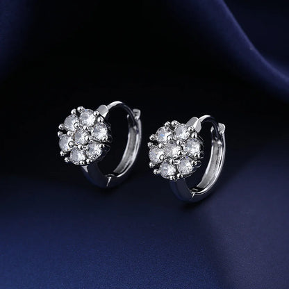 Sterling Silver CZ Crystal Plant Stud Earrings for Women and Teens