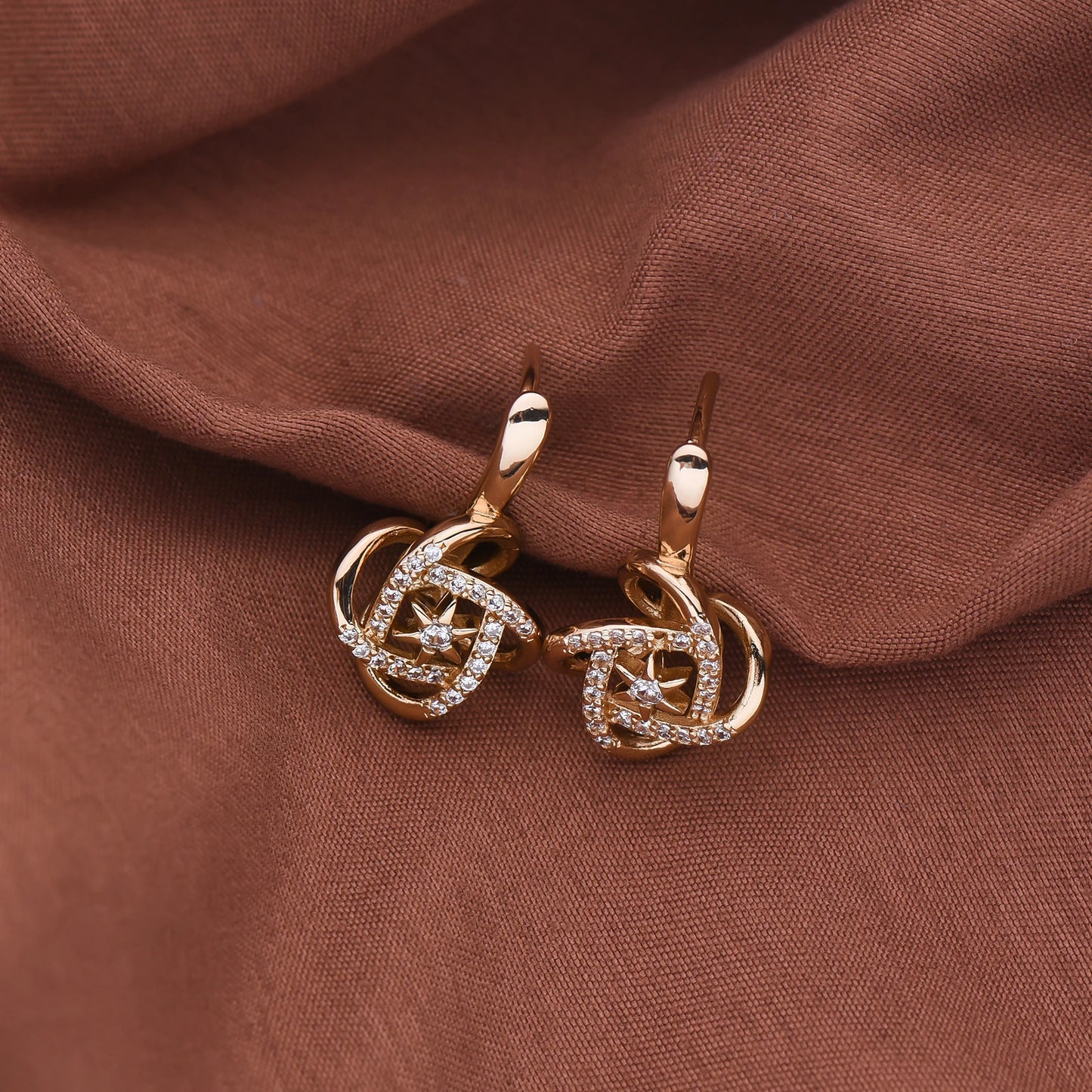 Dckazz Rose Gold Crystal Pendant Intertwined Drop Earrings for Women Christmas Gift
