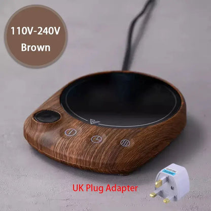 Electric Beverage Heating Plate 200W Smart Mug Warmer 5 Temps UK-Brown-NO CUP