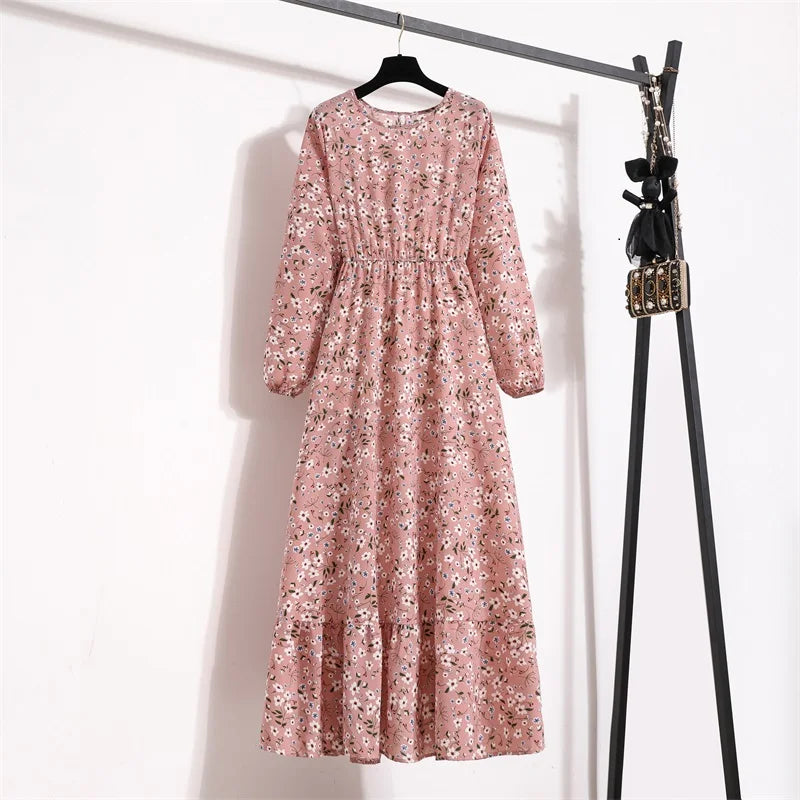 Spring Summer Women Maxi Dresses Casual Full Sleeve Floral 1