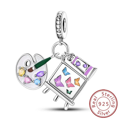 925 Sterling Silver Owl Bow Zircon Charm Beads Pendant