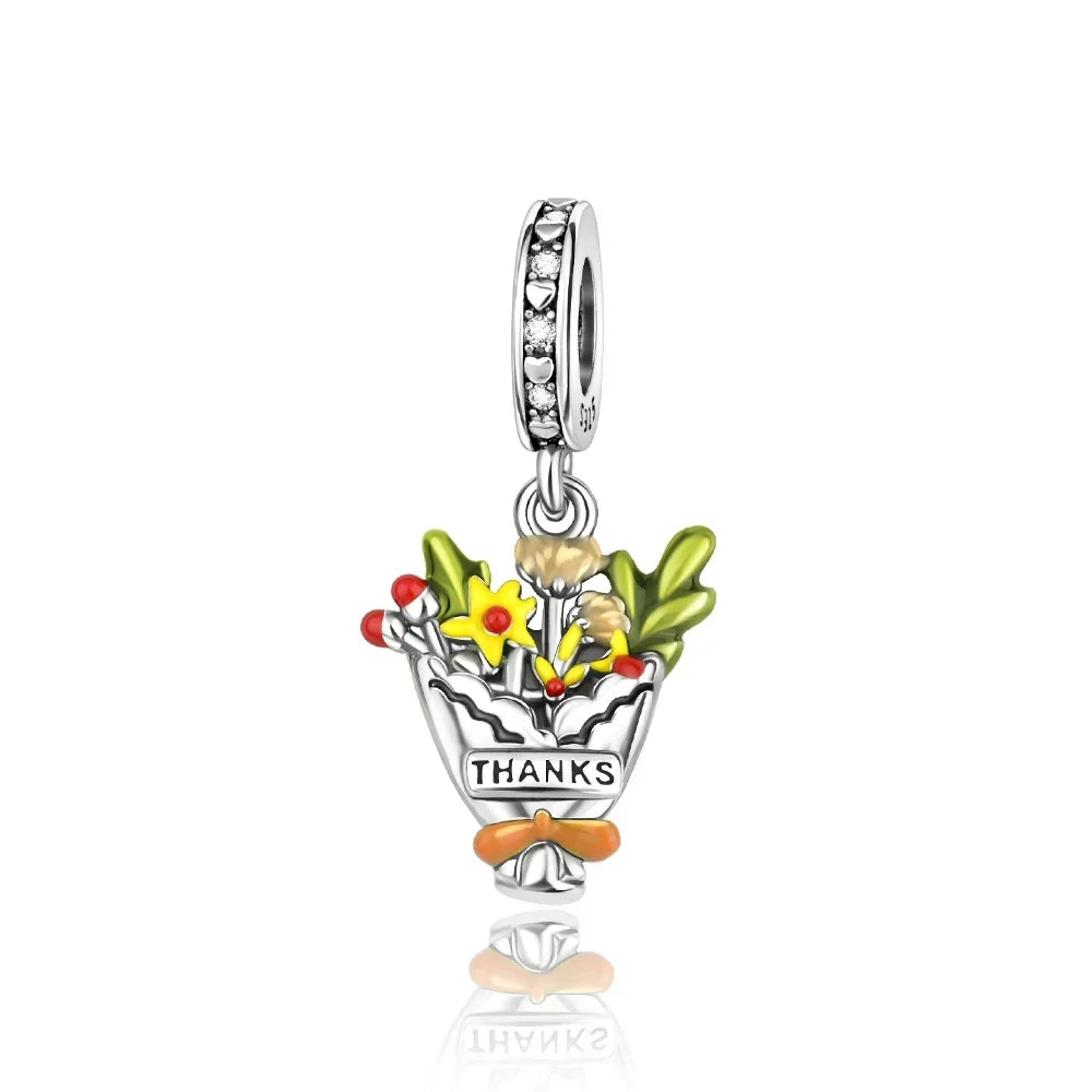 925 Sterling Silver Colorful Infinite Heart Flower Charms with Zircon for Pendant Bracelet Necklace DIY Fine Jewelry