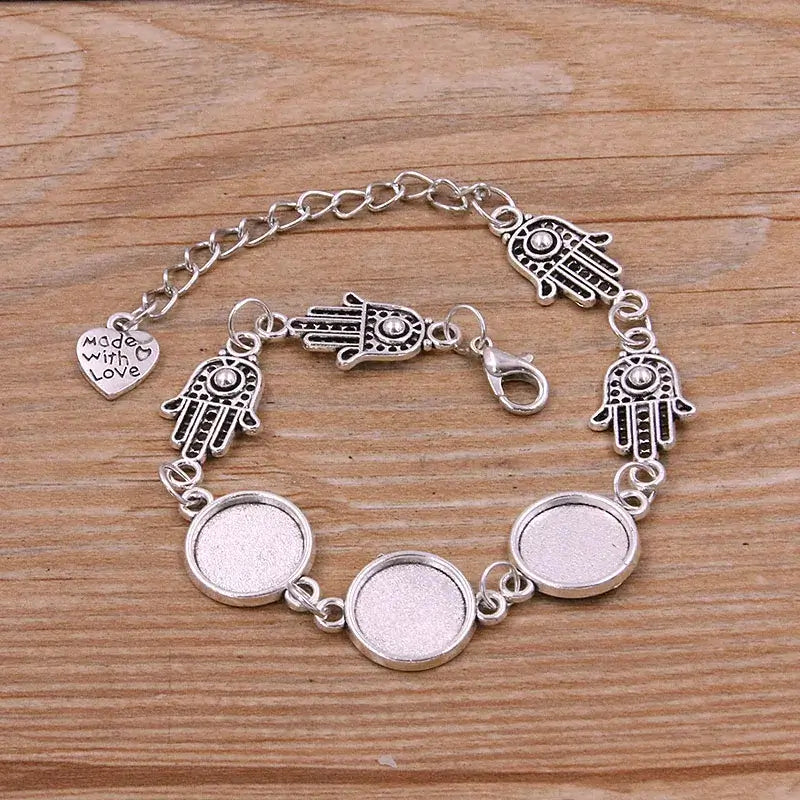 1Pc Metal Zinc Alloy Round Bracelet Findings in 2 Colors and 15 Styles 2-Antique silver 12mm