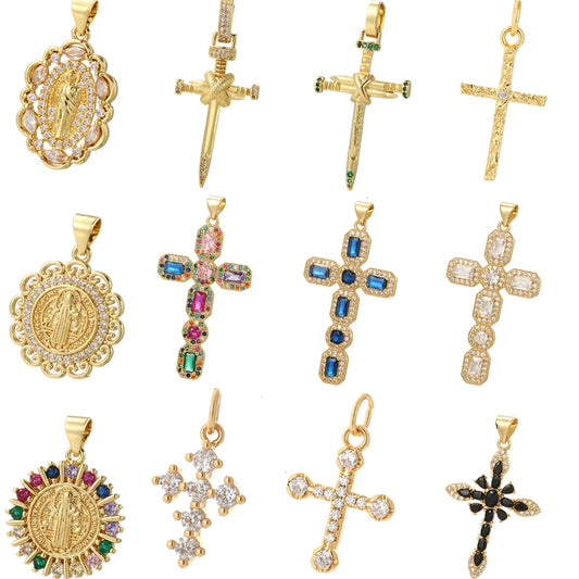 Gold Cubic Zirconia Cross Dangle Charms for Jewelry Making Necklace Bracelet Earrings
