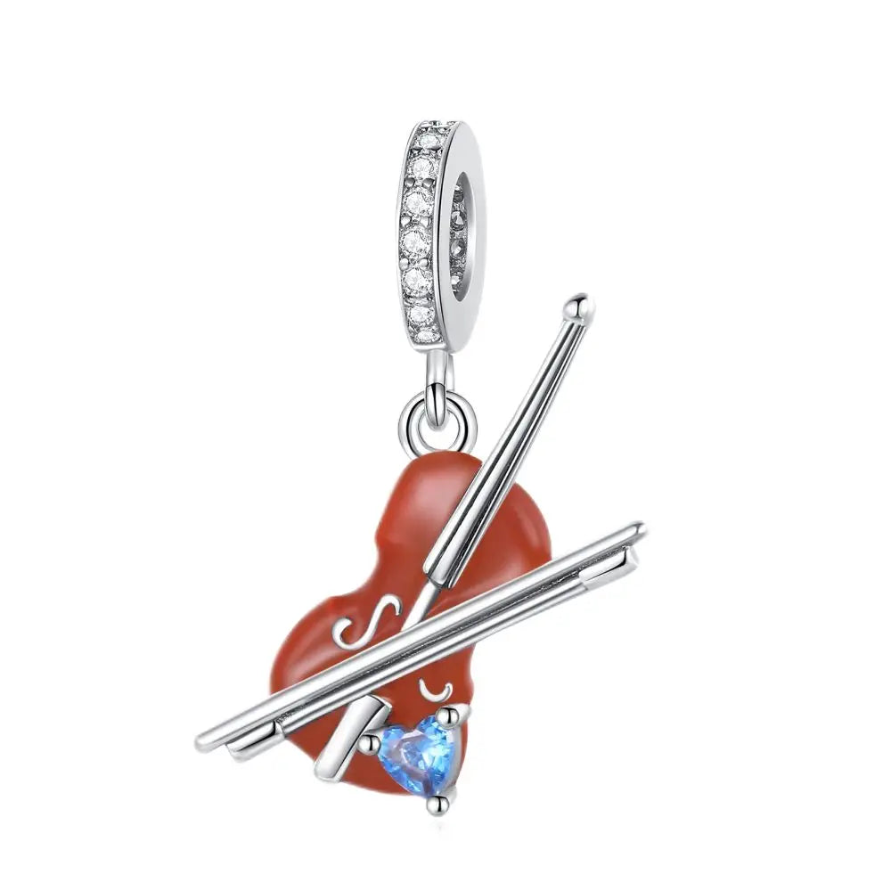 925 Sterling Silver Music Charms Beads Musical Note Piano Guitar Headset Earrings Pendants for DIY Bracelet Fine Jewelry Gift