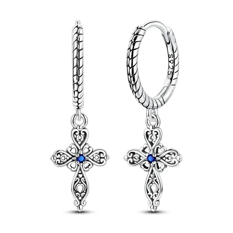 925 Sterling Silver Skull Pumpkin Cross Hoop Earrings Sparkling Zircon Glamorous Women Jewelry