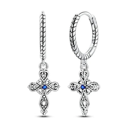 925 Sterling Silver Skull Pumpkin Cross Hoop Earrings Sparkling Zircon Glamorous Women Jewelry